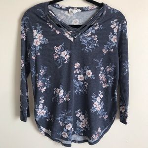 CLOUD CHASER Floral Criss-Cross Strap Detail Top